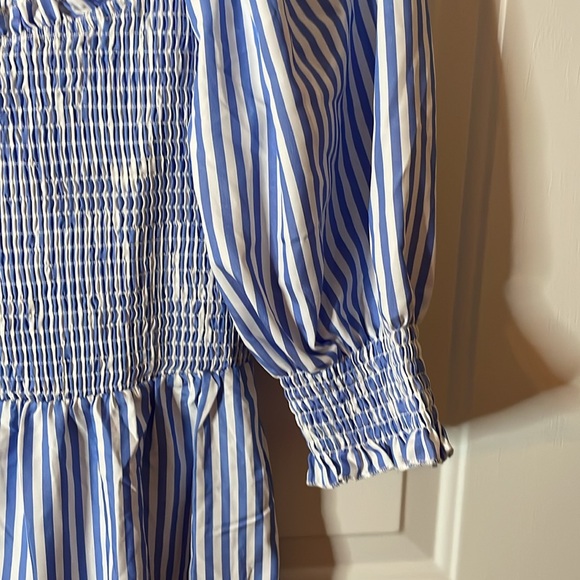 NWOT SHEIN polyester elastic top short sleeve blue/white striped dress, Size M - Picture 3 of 8